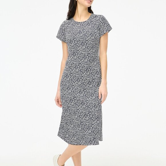 J. Crew Navy & White Floral Crepe Midi Dress – Size 10 (NWOT) - Picture 1 of 10